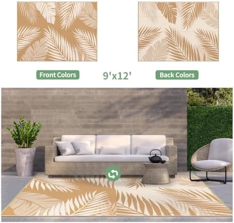 GENIMO Outdoor Rug, Waterproof Plastic Rugs for Patio, 9'x12' Brown Beige - Image 2