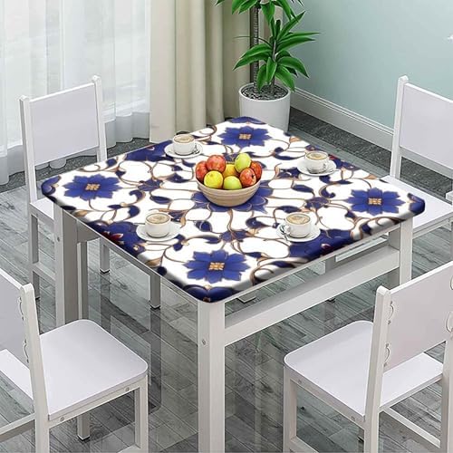 Square Elastic Tablecloth, Moroccan Trellis Pattern Printed on Washable Cover for Card Table, Ideal for Buffet Catering Community, Fit for 60" x 60" Square Tables - Image 2