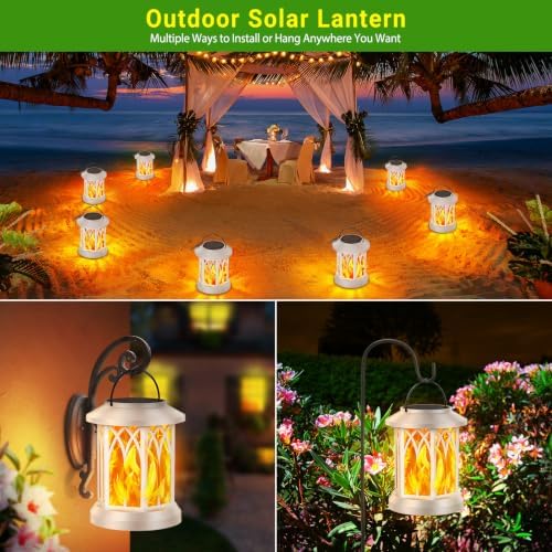 KOOPER 4 Pack Solar Lantern Outdoor Lights, Upgraded Flickering Flame Solar Lanterns Lights Outdoor Waterproof, Hanging Lantern Decorative, Solar Powered Lanterns for Yard Patio Garden Decor (White) - Image 7
