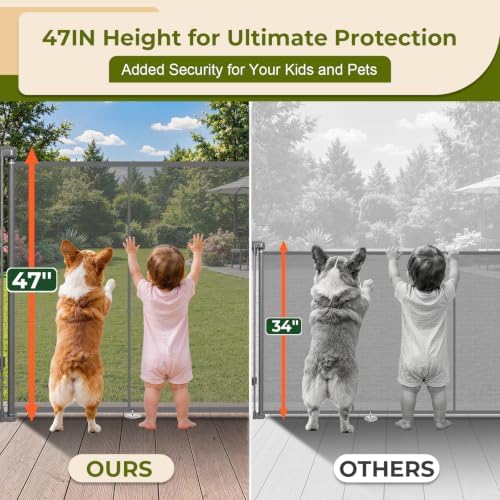160" Extra Wide Retractable Baby Gates Dog Gate, 47" Tall Child Pet Safety Gate with Reinforced Strips for Stairs, Extra Long Garage Gates Mesh Fence for Driveway Decks Patio Outdoor Indoor - Image 2