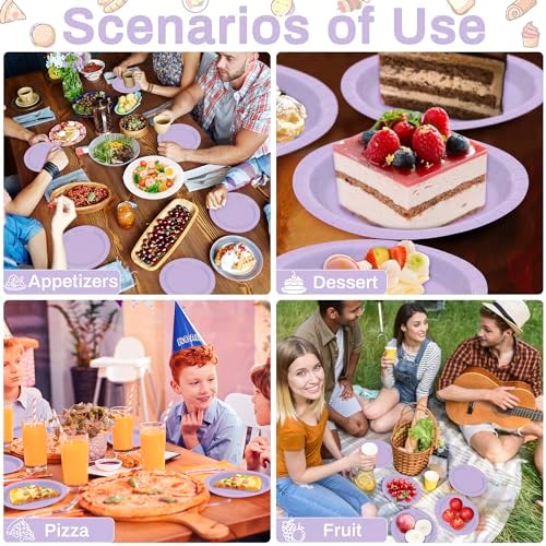 50 Pack Lavender Paper Dessert Plates 7" Round Disposable Purple Plates - Image 6
