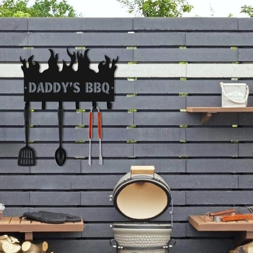 Generic Personalized BBQ Cooking Utensils Wall Hooks Rack for Dad Custom Grilling Tool Organizer Barbecue Tool Metal Storage Holders Grill Cutlery Hanger Father's Day Utensils Hanging Hooks (Style 2) - Image 7