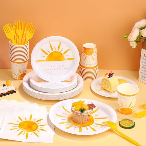Kochorie 144 Pieces Boho Sun Birthday Party Decorations Tableware Sets Including Disposable Bohemia Sunshine Plates Napkins Cups Forks Serves 24 for Sun Baby Shower Party Supplies - Image 4