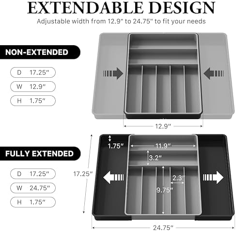 Simple Houseware Expandable Kitchen Drawer Flatware Organizer, Black/Gray - Image 2