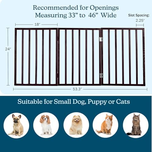 3-Panel Indoor Foldable Dog Fence for Stairs, Hallways, or Doorways - 54x24-Inch Wood Freestanding Dog Gates by PETMAKER (Brown) - Image 2