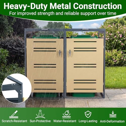 Goplus 44 Cu.Ft Outdoor Trash Can Storage, Garbage Can Hider Outdoor with 2 Lockable Doors Gas Struts & Shock Absorbers, Outdoor Storage for Patio, Backyards, Yard & Garden - Image 5