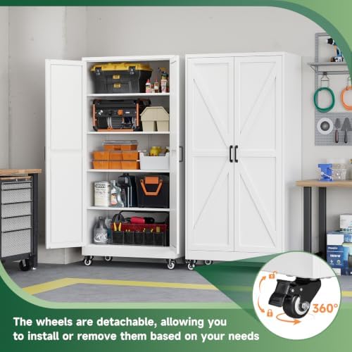 Letaya Metal Garage Storage Cabinet with Wheels,71" White Tool Steel Locker - Image 4
