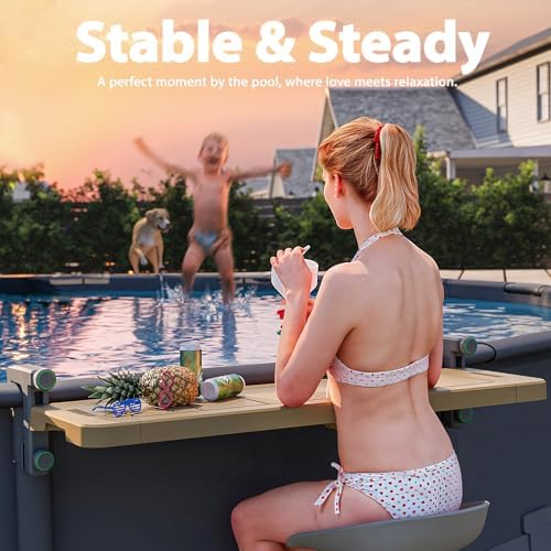 POOLHACKER Poolside Bar, [Original] Swim Up Bar Exclusively for Above-Ground Round Pools. Patio Poolside Table Smart Fold Easy Maintenance, Weather Resistant Stable Tabletop (Amber Brown) - Image 6