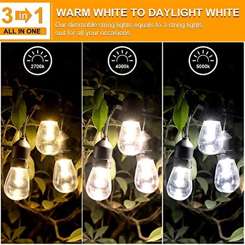 Mlambert 3 Color Outdoor LED Dimmable String Lights with Remote 48FT, Black - Image 2