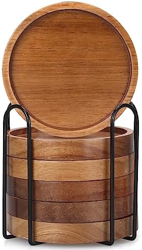 Wooden Coaster Set of 6 Coffee Table Decor Bar Cup Drink Coasters Holder - Image 5