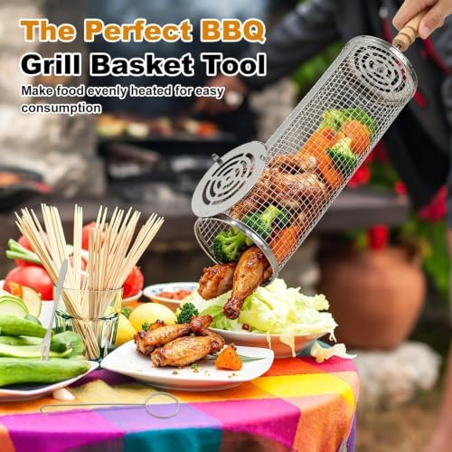 Rolling Grill Basket 2 Pack, Heavy Duty Stainless Steel Grill Basket - Image 5