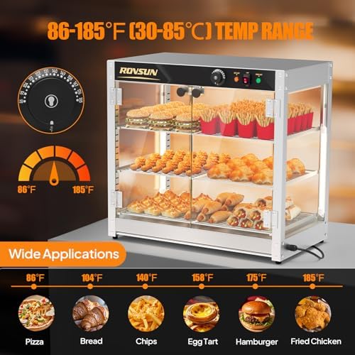 ROVSUN 3-Tier Commercial Food Warmer, 27" Pizza Warmer Food Warmer Display with LED Adjustable Lighting Glass Door Removable Shelves, Countertop Electric Food Warmer for Buffet Restaurant 110V 800W - Image 4