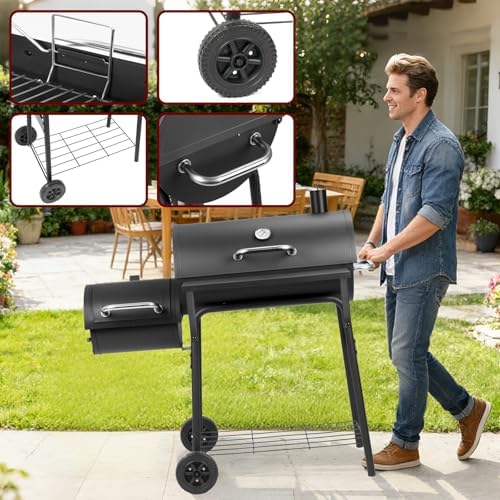 Charcoal Grill Offset Smoker 535 Sq.In.with Front Table for Outdoor BBQ - Image 3