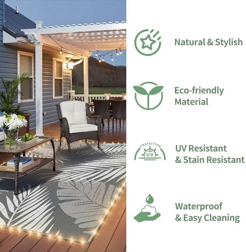 GENIMO Outdoor Rug, Waterproof Plastic Rugs for Patio, 6'x9' Led Grey White - Image 5