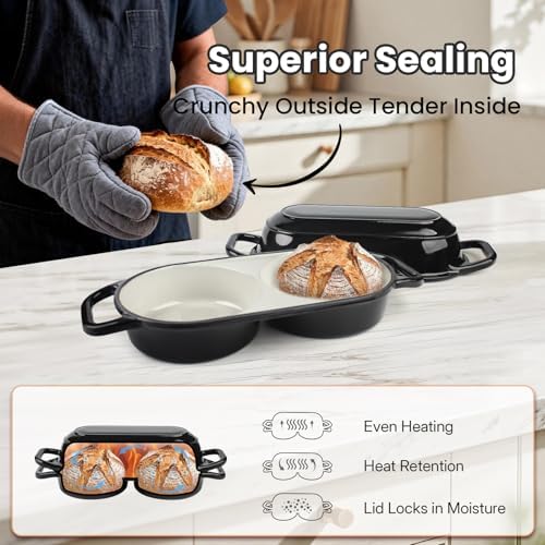 YONILL Mini Double Dutch Oven with Lid for Sourdough Bread Baking (Black) - Image 5