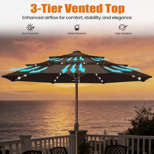 EliteShade USA 10-Year-Non-Fading 10ft 3-Tier Market Patio Umbrella, Commercial Table Umbrella with 80 Solar LED Lights, Crank Open, Windproof & UPF 50+ UV Protection for Garden, Deck, Pool, Backyard, No Tilt, Chestnut - Image 6