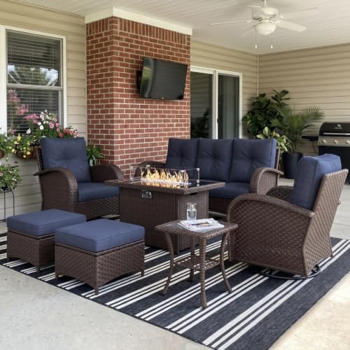 LayinSun 7 Pieces Outdoor Patio Furniture Set with Fire Pit Table by LayinSun
