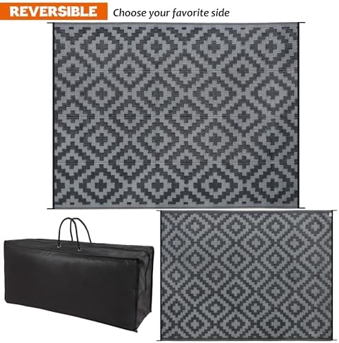 SAND MINE Waterproof Outdoor Rug 9x12 ft, Plastic Reversible Rug, Modern Area Rug, Large Floor Mat for Outdoors, RV, Patio, Backyard, Deck, Picnic, Beach, Camping, Black Grey Lattice - Image 3