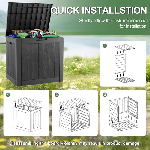 KAMABOKO Outdoor Storage Box, 32 Gal Deck Box Outdoor Waterproof, 2 Pack - Image 6