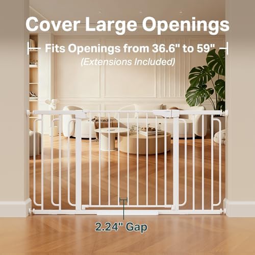 Cumbor 36.6-59" Extra Wide Baby Gate for Stairs, Auto Close Dog Gate White - Image 2