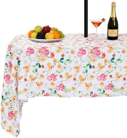 SquarePie Outdoor Tablecloth with Umbrella Hole Rectangle - 60x84 Inch Patio Table Cloth Waterproof Zipper Table Cover for Spring Summer Garden Camping Poolside Picnic BBQS, Rose Floral by SquarePie