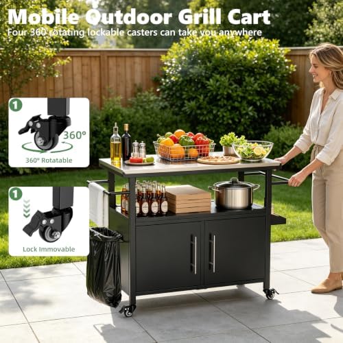 Outdoor Grill Cart with Storage, Weatherproof Metal Grill Table - Image 7