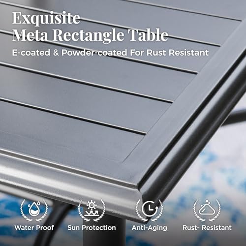 MIXPATIO Patio Table for 6, 67" Black Metal Dining Table w/Umbrella Hole - Image 3