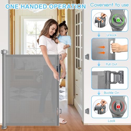 EZIGO 71 Inch Retractable Baby Gates, 41 Inch Extra Tall Retractable Gate - Image 5