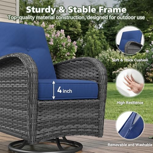 Aoxun 10 Piece Outdoor Patio Furniture Set with Coffee Table, Wicker Rattan Outdoor Furniture with High Back Swivel Rocker Chairs, Outdoor Conversation Set with Thick Cushion & Ottoman, Navy Blue - Image 3