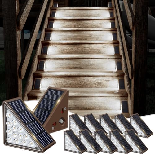 JOFIOS Solar Step Lights - 12 Pack, Waterproof IP67, Deck & Staircase Lights, Patio & Front Step (Cool Brown) by JOFIOS