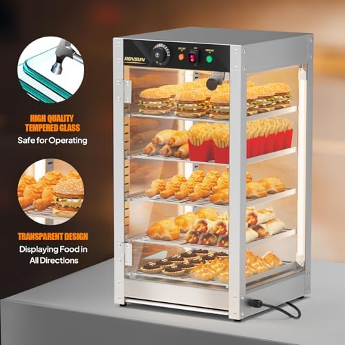 ROVSUN 5-Tier Commercial Food Warmer, 15" Pizza Warmer Food Warmer Display with LED Adjustable Lighting Glass Door Removable Shelves, Countertop Electric Food Warmer for Buffet Restaurant 110V 800W - Image 5