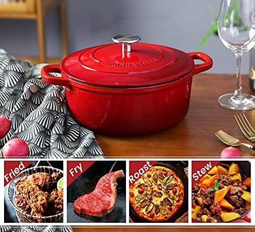 EDGING CASTING Enameled Cast Iron Dutch Oven, 5.5 Quart, Round Dutch Ovens Pot with Dual Handle for Bread Baking, Dutch Ovens with Lid, Bread Oven, Red - Image 7