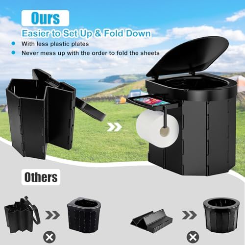 PAHTTO Portable Camping Toilet, Foldable Toilet for Adults with Detachable Phone Shelf and Toilet Paper Holder, Waterproof Porta Potty with Lid for Camping, Hiking, RV Travel, Road Trips - Image 3