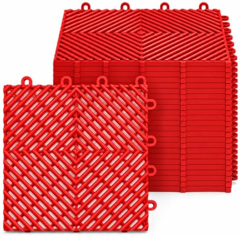 SnapLock RaceDeck Free-Flow 12"x12" Interlocking Garage Tiles, 24pk, Red by BigFloors