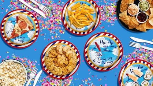 Up Up and Away Airplane Baby Shower - 32 Piece Disposable Party Supplies - Baby Shower Decorations - Round Party Plates - Large 9" Paper Plates In Bulk - Image 7