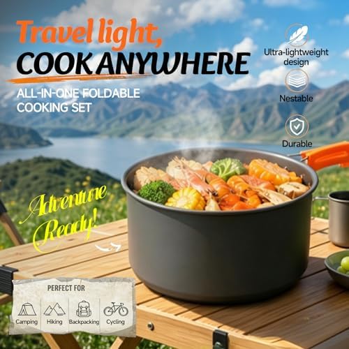 Camping Cookware, 10-Piece Non-Stick Foldable Mess Kit with Kettle - Image 2