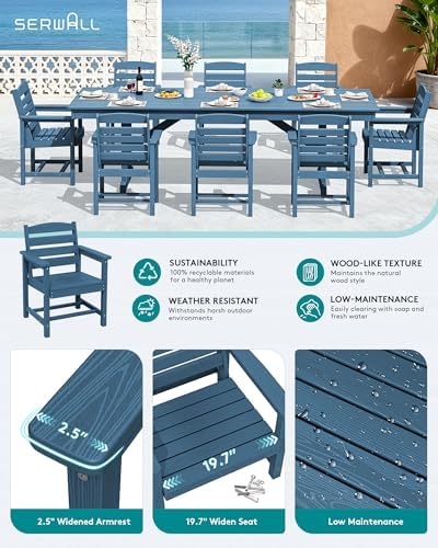 SERWALL Patio HDPE Dining Chairs Set of 2 with Arms, Navy - Image 3