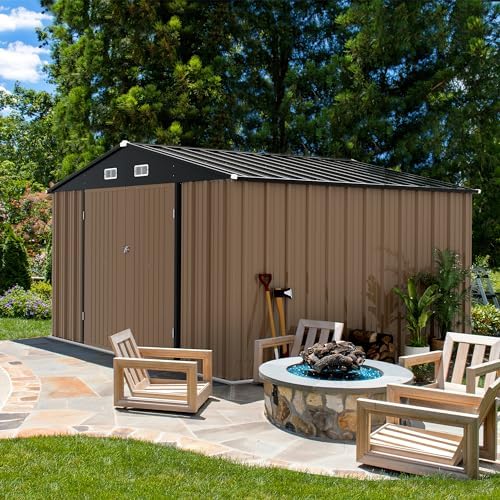 Devoko 10x8 FT Outdoor Storage Shed, Brown - Image 2