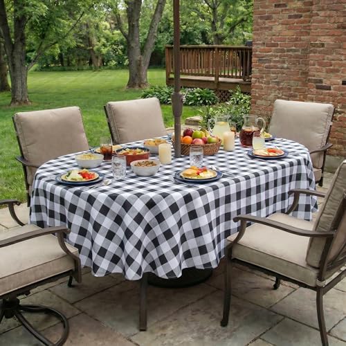 EHouseHome Outdoor Indoor Tablecloth with Umbrella Hole for Oval Table,Waterproof Patio Table Cloths, Spring/Summer Table Covers with Zipper for Backyard Circular Table/BBQs/Picnic,60 x 84 inches by EHouseHome
