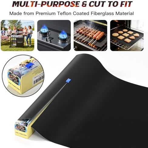 16.45 x 142 Inch Grill Mats for Outdoor Grill,Cut to Any Size Grill Mats Non Stick -100% Non-Stick Reusable Mats for Gas, Charcoal or Electric Grills - Easy to Clean - Image 2