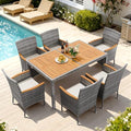 Devoko 7 PCS Acacia Wood Patio Dining Set, Gray Rattan by DEVOKO