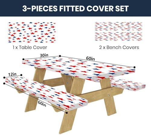 CAPSCEOLL Fitted Picnic Table Cover with Bench Covers 5ft - Stars - Image 2