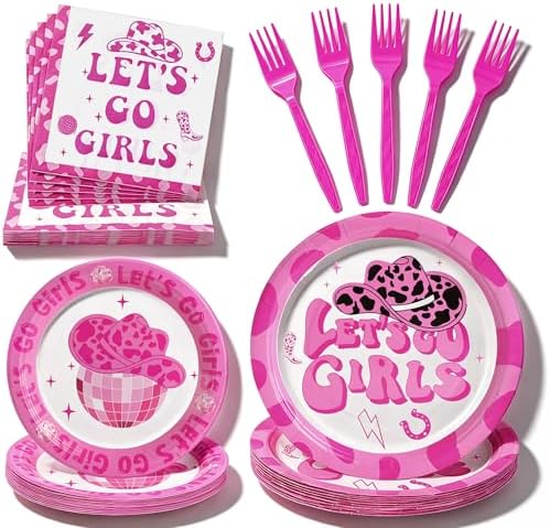 100 Pcs Disposable Let's Go Girls Party Tableware Set for 25 Guests by COSINIA