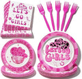 100 Pcs Disposable Let's Go Girls Party Tableware Set for 25 Guests by COSINIA