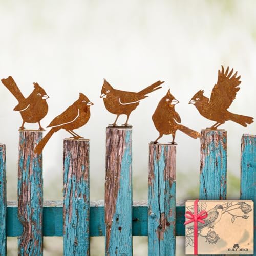 OULYDEKO 5PCS Rusty Birds Decoration, Garden Decor Spring Decorations Outdoor, Metal Birds Yard Decor Perfect Yard Art and Large Outdoor Ornaments, Cardinal Gifts，Metal Bird Silhouette Statues by OULYDEKO