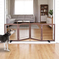 ZJSF Freestanding Dog Fence Indoor, Foldable Dog Gate for Doorways, Stairs or Hallways, Sturdy Wood Extra Wide Pet Gate with Support Feet for The House, Brown, 24 "Height-4 Panels by ZJSF