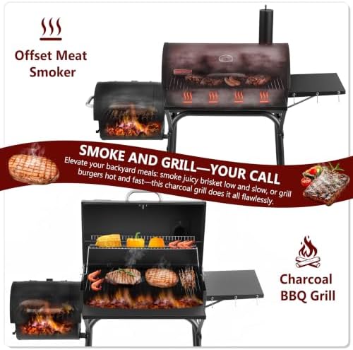 Charcoal Grill with Offset Smoker, 744.5 Sq. In. Outdoor BBQ Grill - Image 4