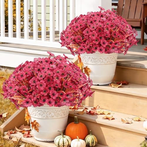 Powbrace 22 Pack Artificial Fall Flowers Mums for Outdoor Indoor(Dark Red) - Image 4