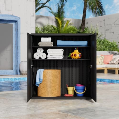 KINYING Outdoor Storage Cabinet Waterproof, Resin 62 Gallon Deck Box for Patio Furniture Cushions, Garden Tools, Pool Tools and Kids’ Toys (Black with 1 Shelving) - Image 7