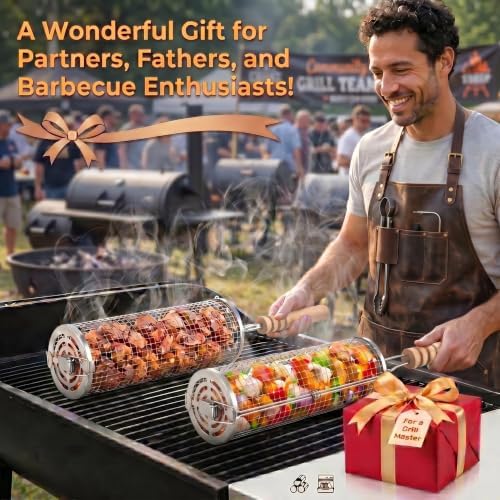 Rolling Grill Basket 2 Pack, Heavy Duty Stainless Steel Grill Basket - Image 7